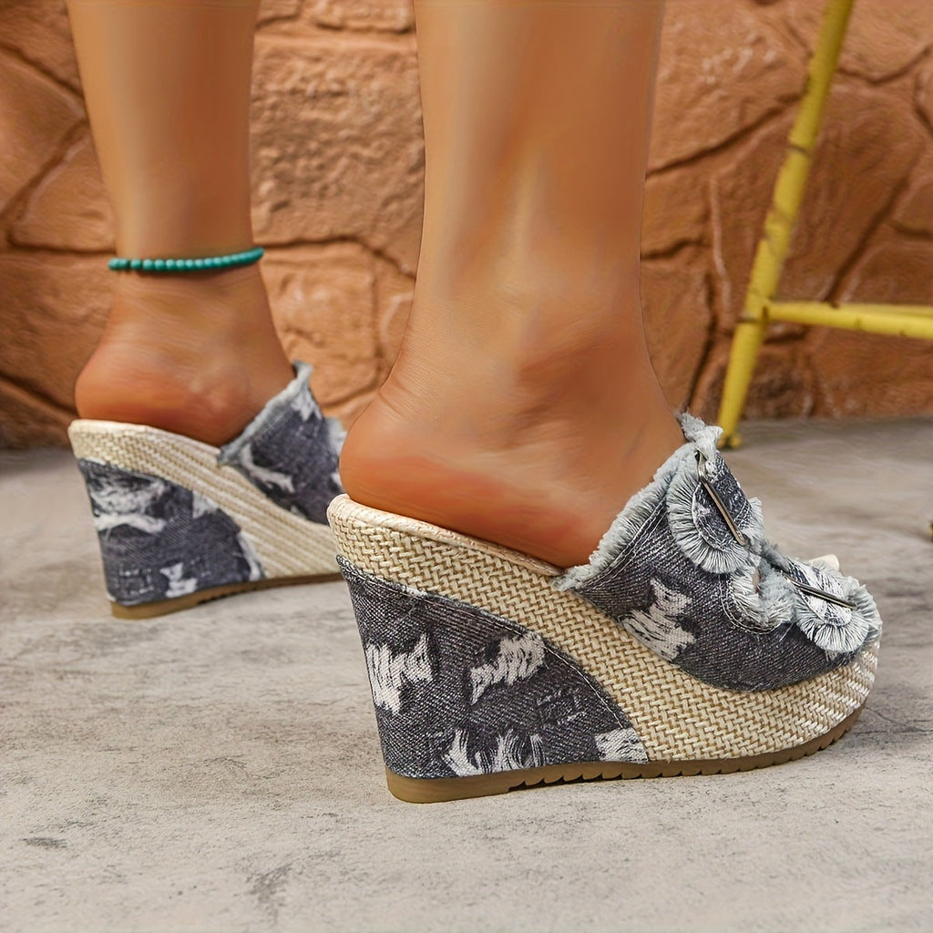 Caleva Denim Wedge Slide Sandals